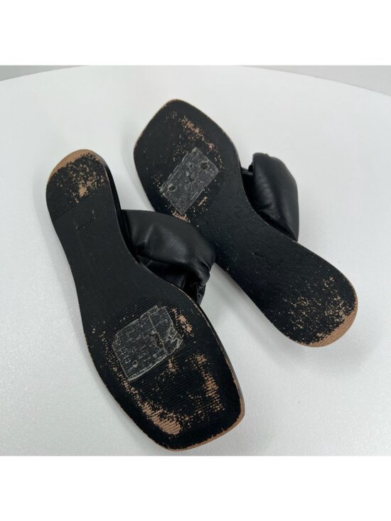 Maeve Anthropologie Puffy Knotted Sandal Womens 9 Leather Square Toe Thong Black - Picture 8 of 9